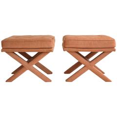 Pair of Mid-Century X-Base Stools/Benches