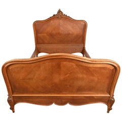 Louis Majorelle Style French Art Nouveau Carved Walnut Queen Size Bed, 1900
