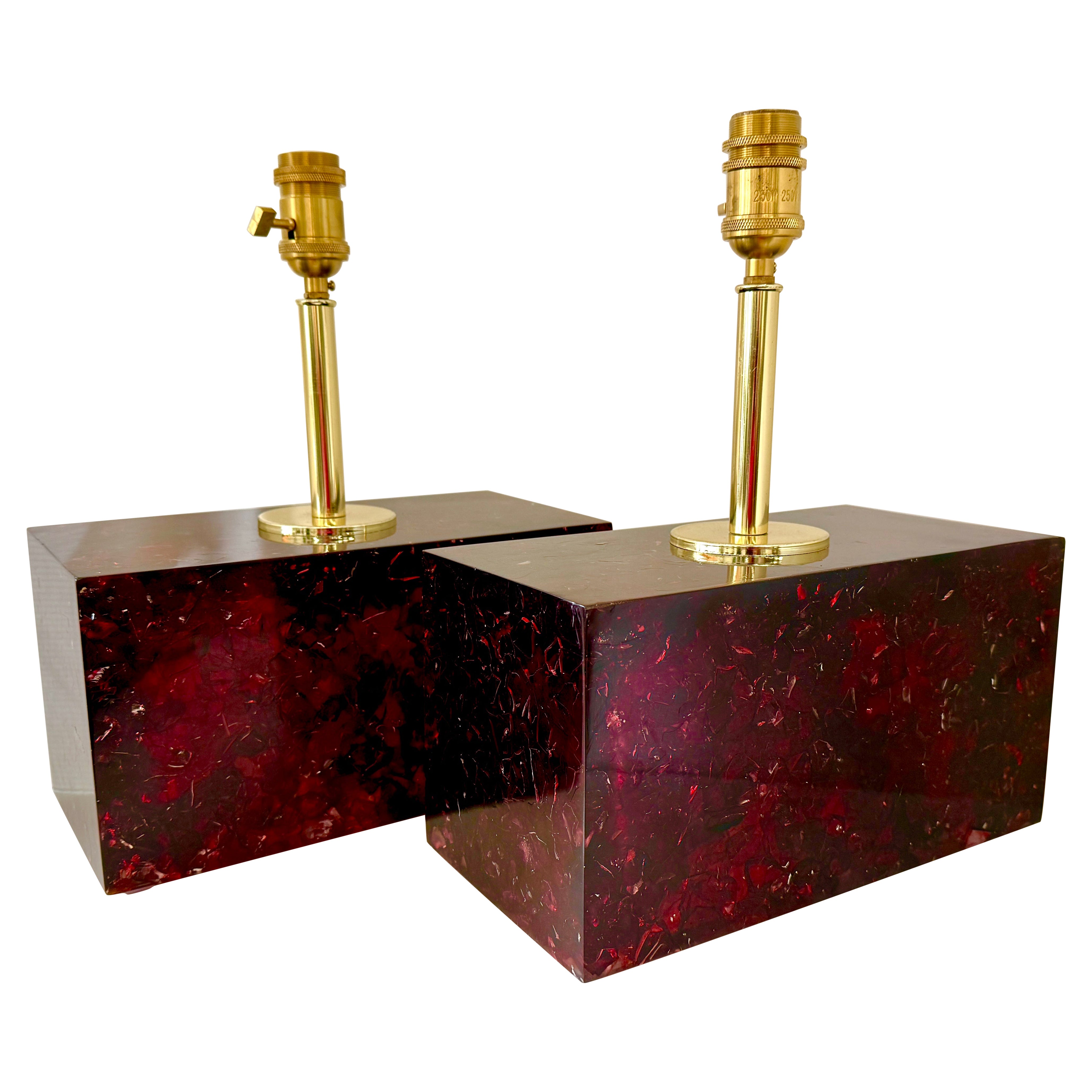 Pair of Stunning Red Fractal Resin Lamps