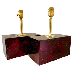 Pair of Stunning Red Fractal Resin Lamps