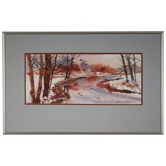 Carole Ann Battle Paesaggio invernale acquerellato, incorniciato