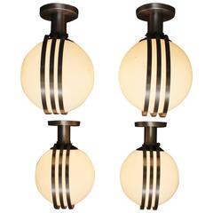 Four Mid-Century Space-Age Industrial Ceiling Mount Lights from Old Factory