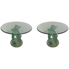 Pair of Modern Glass Step Side Tables or End Tables in the school of Danny Lane