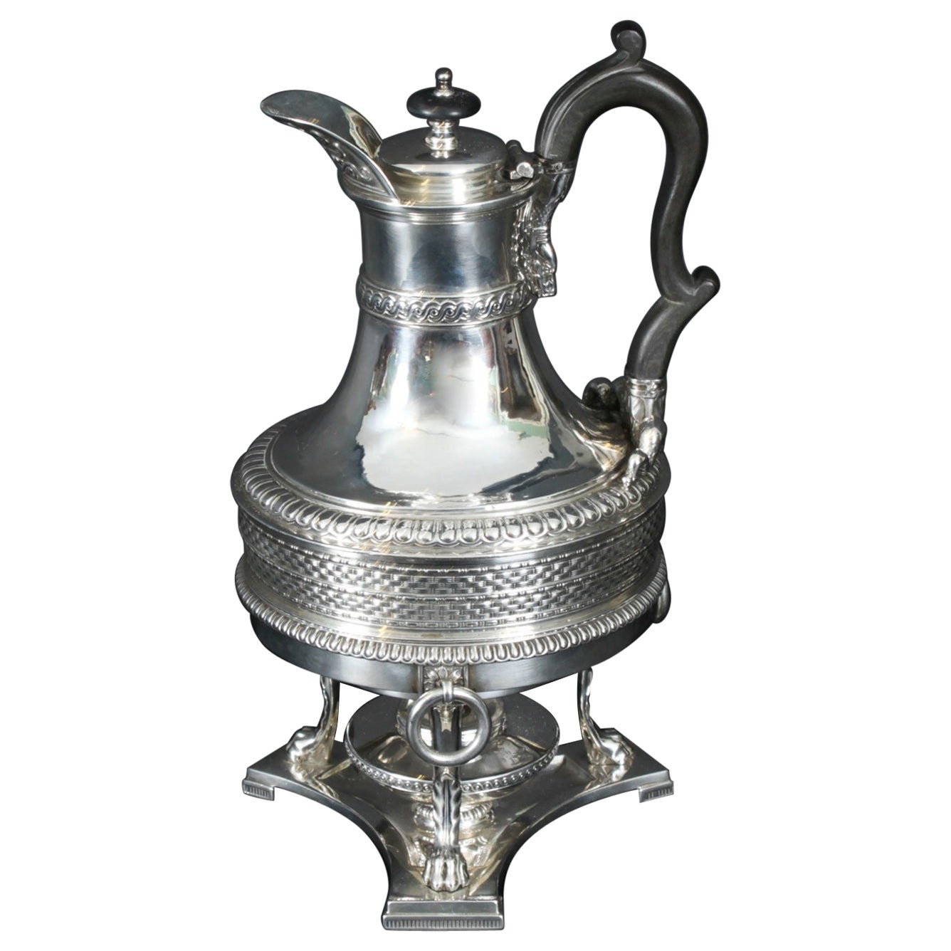 Antiguo Biggin de café de plata de ley Paul Storr sobre soporte 1809 Siglo XIX