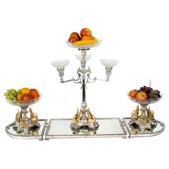 Antique Silver Plate Cut Glass Surtout de Table set John Round 19th Century