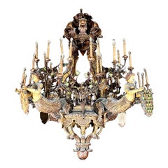 Lustre monumental en bois et stuc, diamètre 234 cm