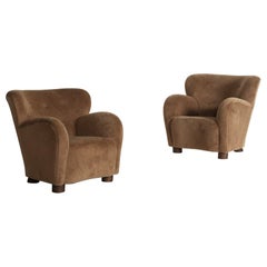 Pair of Lounge Chairs / Armchairs, Upholstered in Pure Alpaca