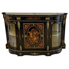 Outstanding Quality Antique Ebonised and Inlaid Floral Marquetry Credenza