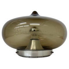 Lampada da soffitto in vetro fumé Dijkstra di metà secolo, era spaziale, anni '70