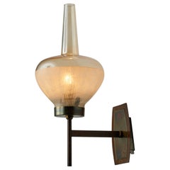 Mid-Century Modern Italian Brass Sconce with Glass Shade