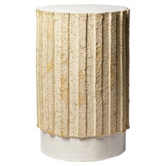 « Ostinato » table in raw stoneware with white glazed top by Denis Castaing