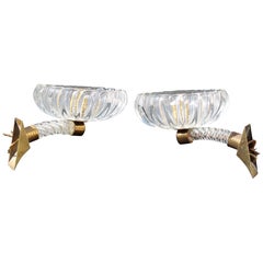 Coppia di lampade da Parete Barovier 1940 Murano parti in Ottone
