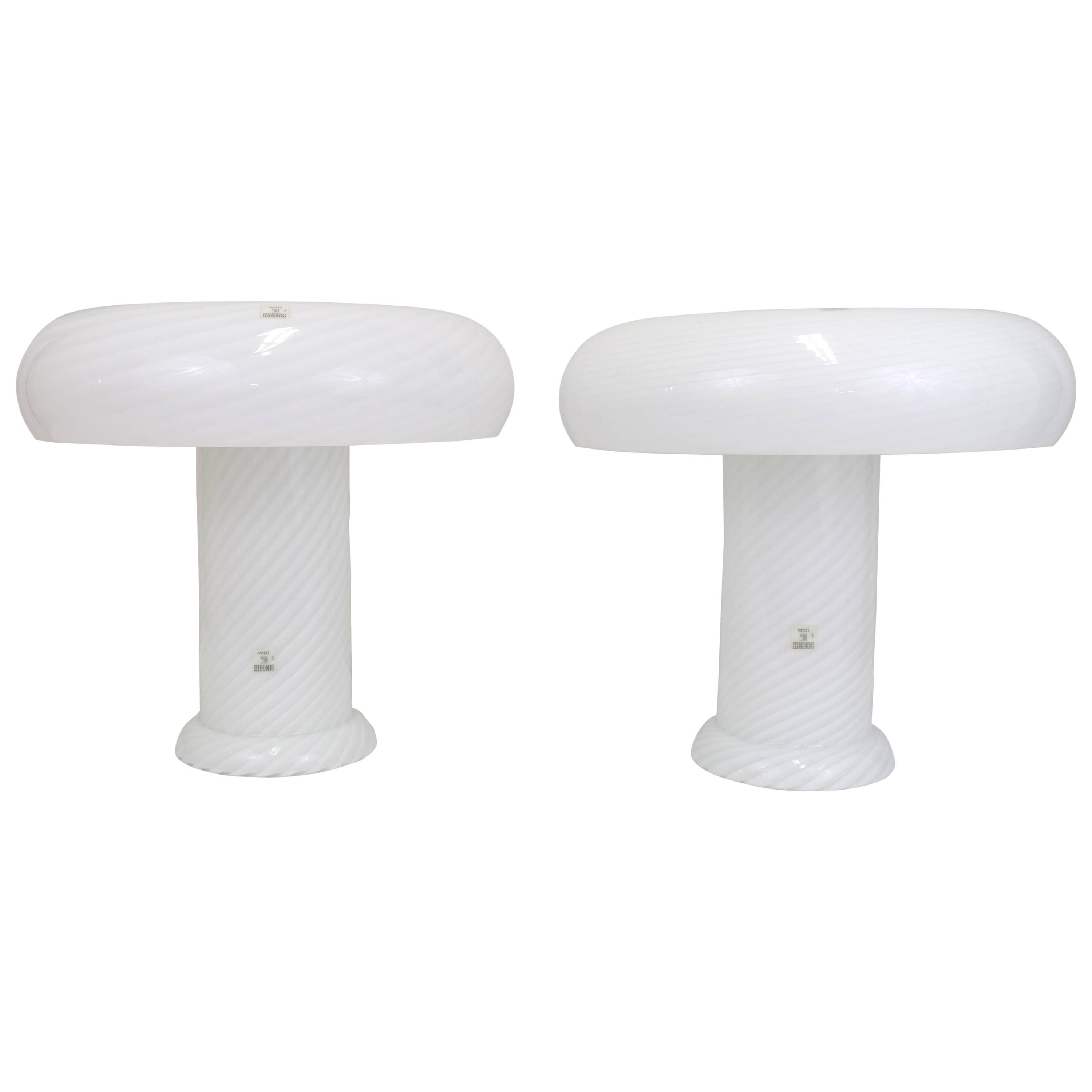 Vetri Murano Swirl Glass Mushroom Lamps, Pair For Sale