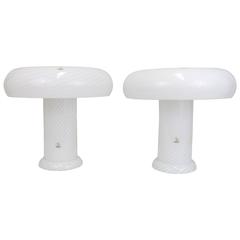 Vintage Vetri Murano Swirl Glass Mushroom Lamps, Pair