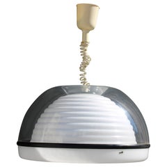 Lampadario con calotta trasparente e Ondulata Bianca Italia 1970 Sottsass Stile
