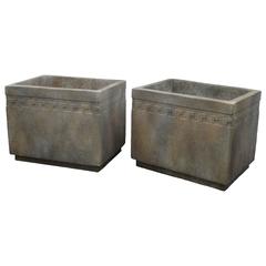 Rectangular Cement Planter with Greek Key Design 4