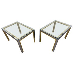 Vintage Italian Modern Renato Zevi Mesas auxiliares de cromo y cristal - Lote de 2