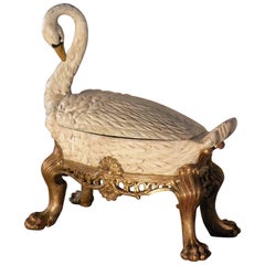 18th Century Rococo German Painted and Gilt Wine Cooler in the Form of a Swan 