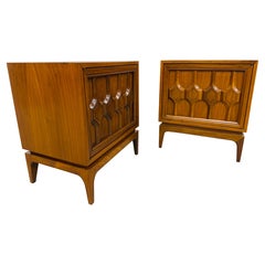 Mid-Century Modern Brutalist Walnut Nightstands - Set of 2