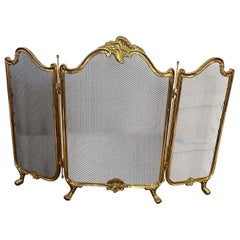 French Brass Ormolu Fire Screen Rococo Style