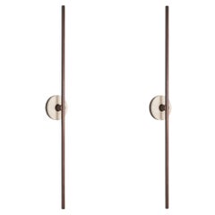 Pair of Essential Italian Wall Sconce "Grand Stick", Bronze and Travertine
