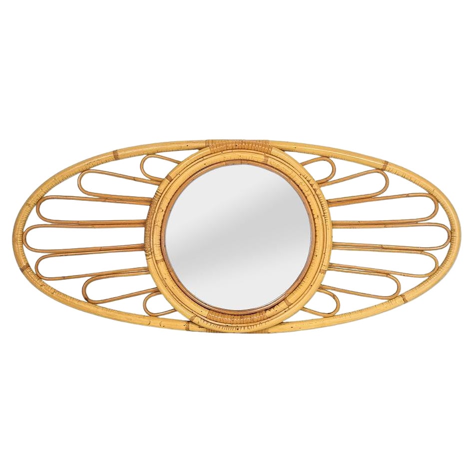 Vintage French Bamboo And Rattan Wall Mirror From The 60s