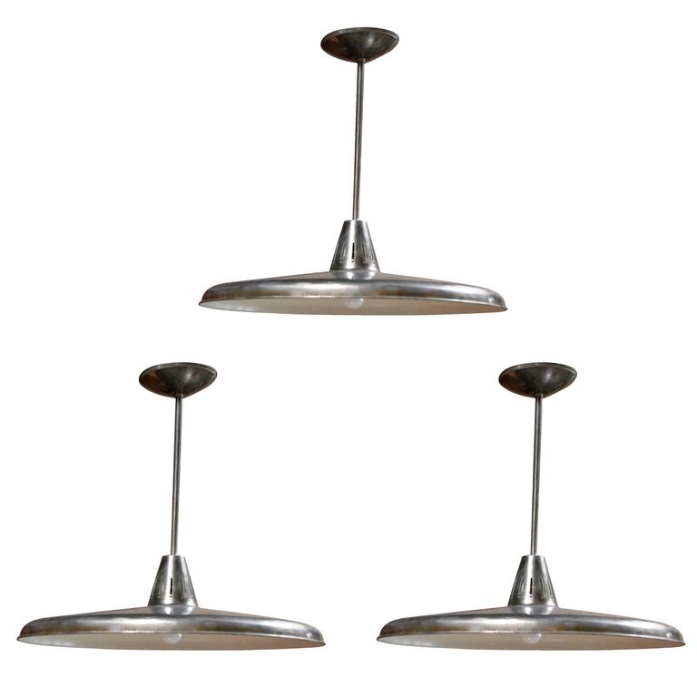 Three Italian Industrial 1960s Metal Pendant Lights For Sale at 1stdibs