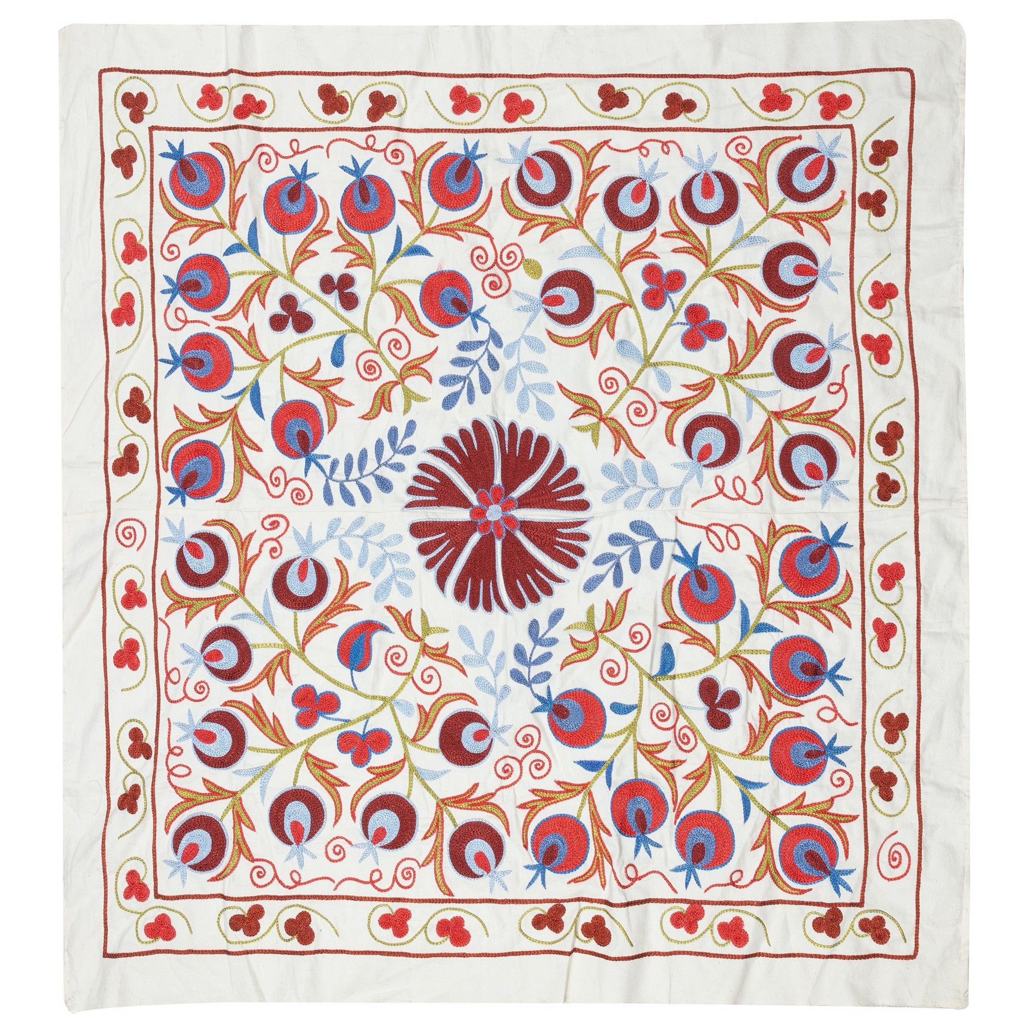 3x3.3 Ft Embroidered Wall Hanging. Cotton Tablecloth. Handmade Tapestry