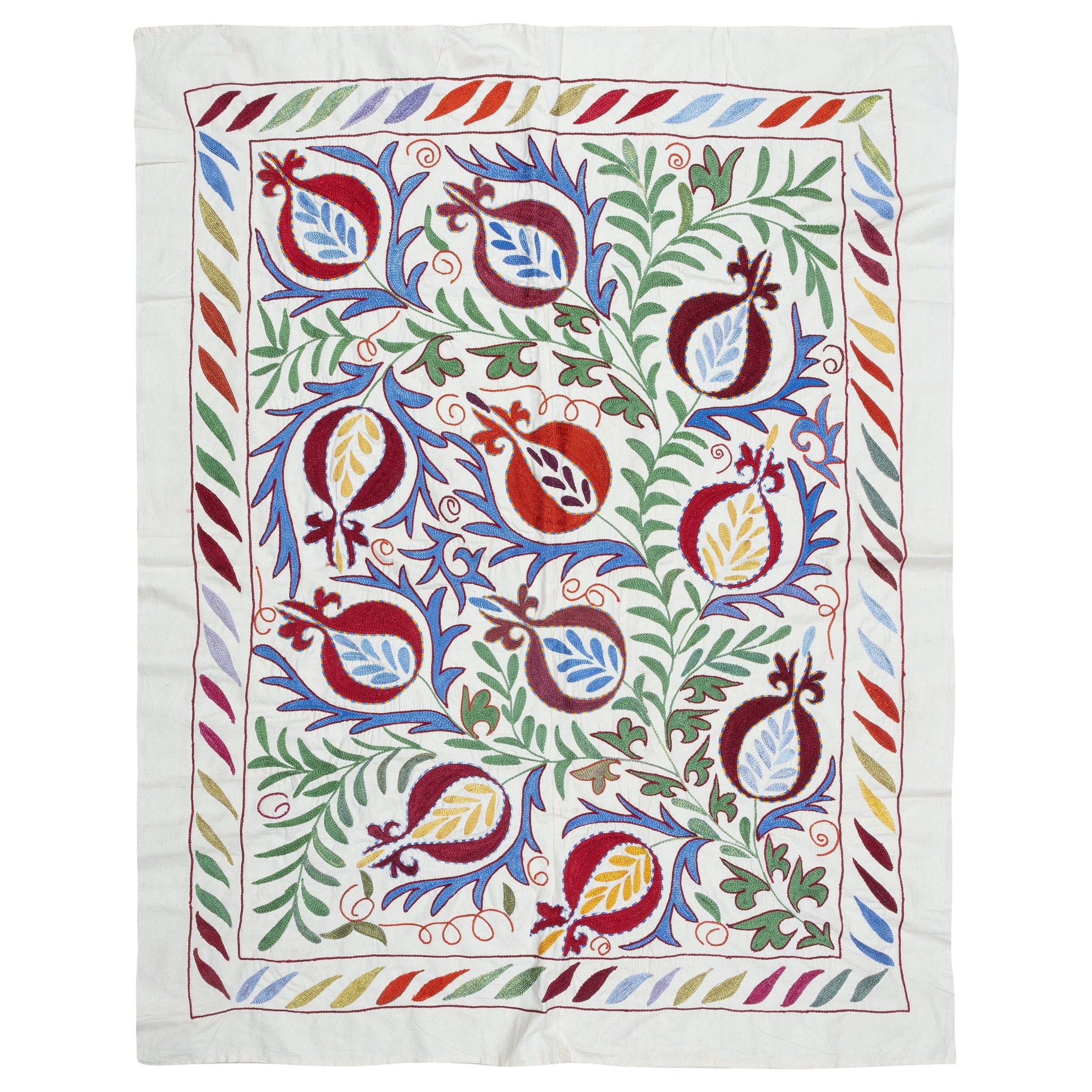 3.2x4 Ft Modern Embroidered Wall Hanging, Floral Design Silk & Cotton Tablecloth