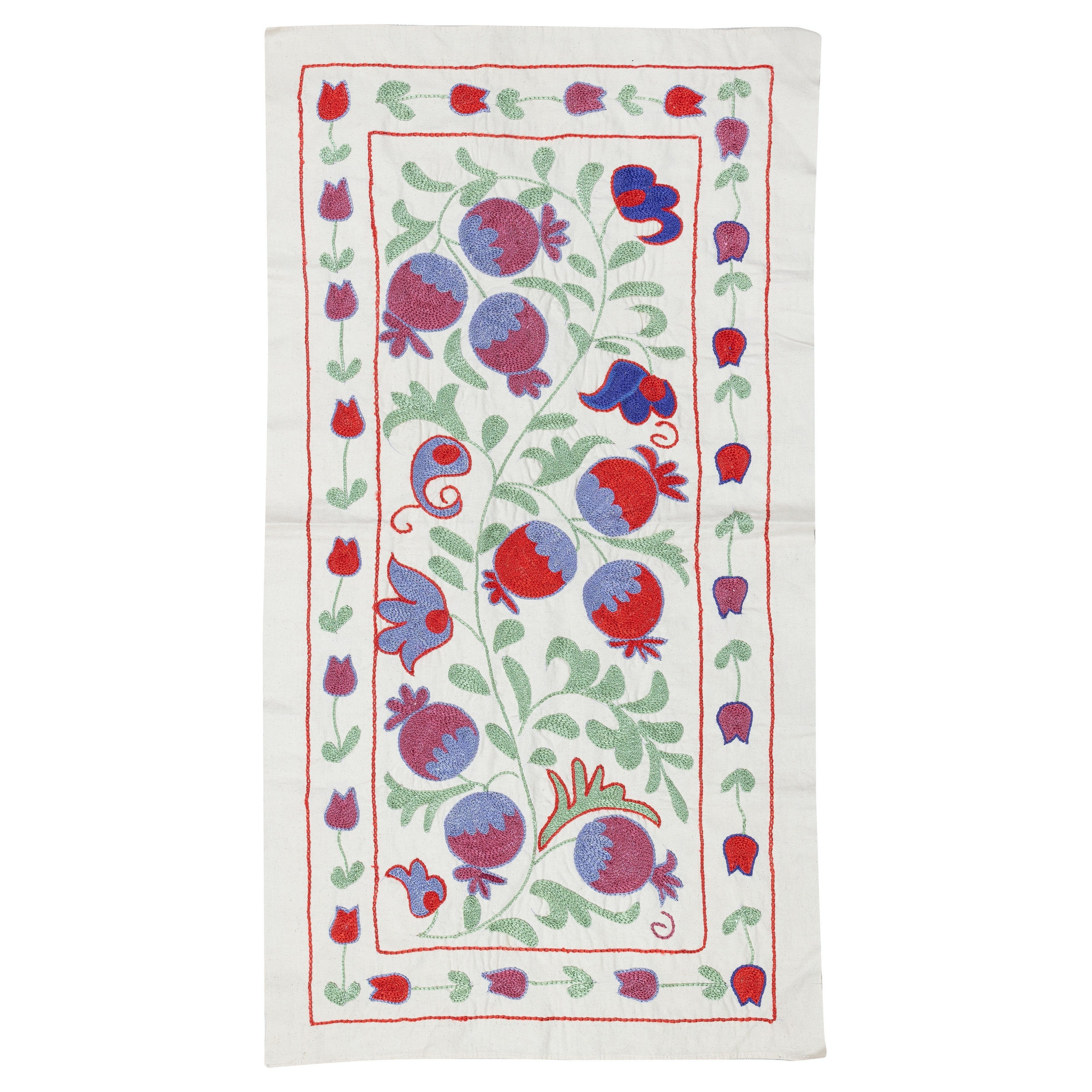 19x36 in Embroidered Wall Hanging. Cotton Tablecloth. Handmade Tapestry
