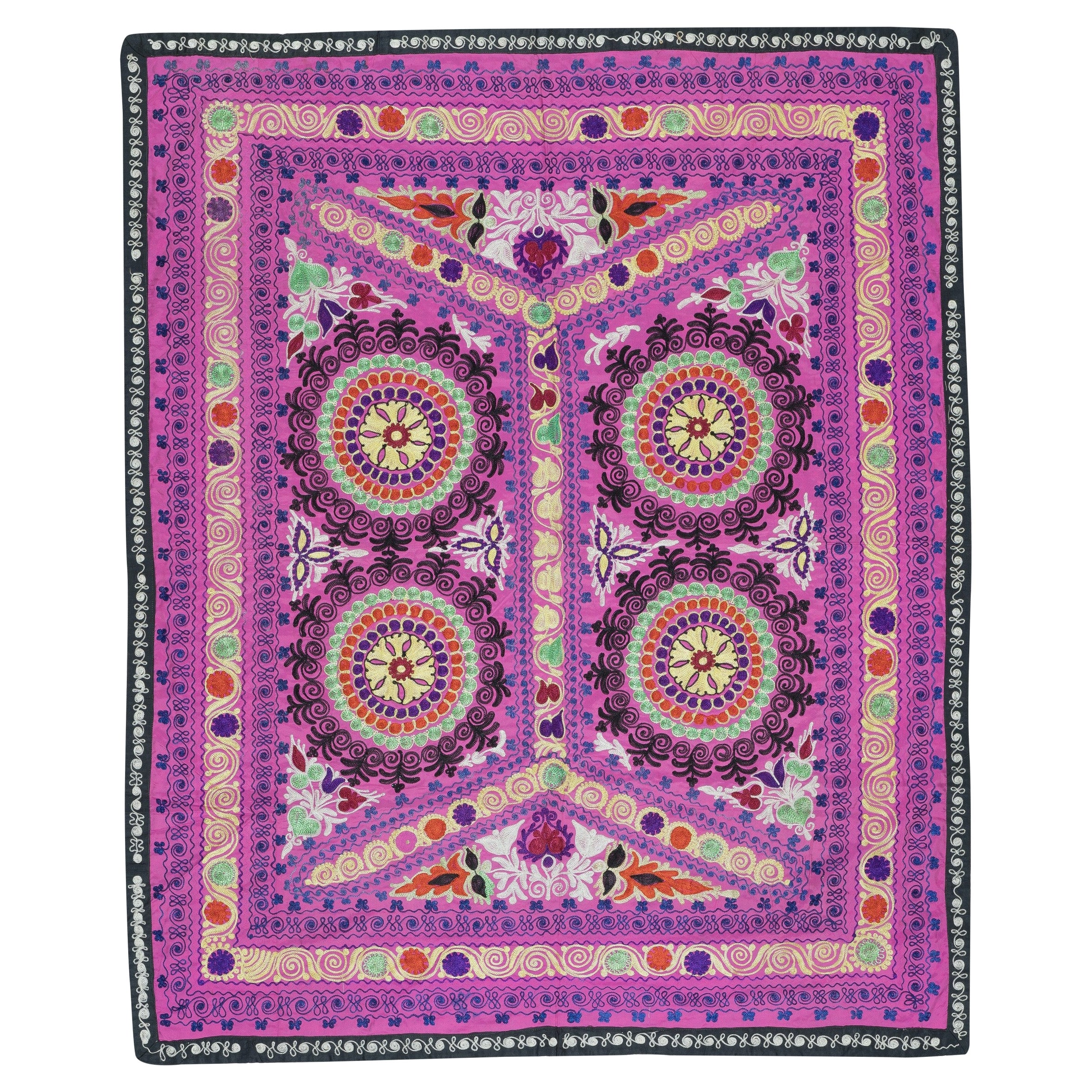 4.3x5.3 Ft Soie brodée, suspension murale en coton. Couvre-lit rose. Nouvelle nappe en vente