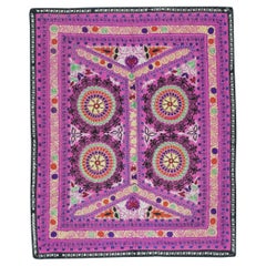 Colgante de pared de seda bordada y algodón de 4,3x5,3 pies. Cubrecama rosa. Mantel nuevo
