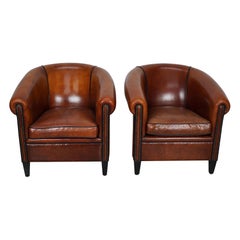 Vintage Dutch Cognac Colored Leather Club Chair, Set of 2