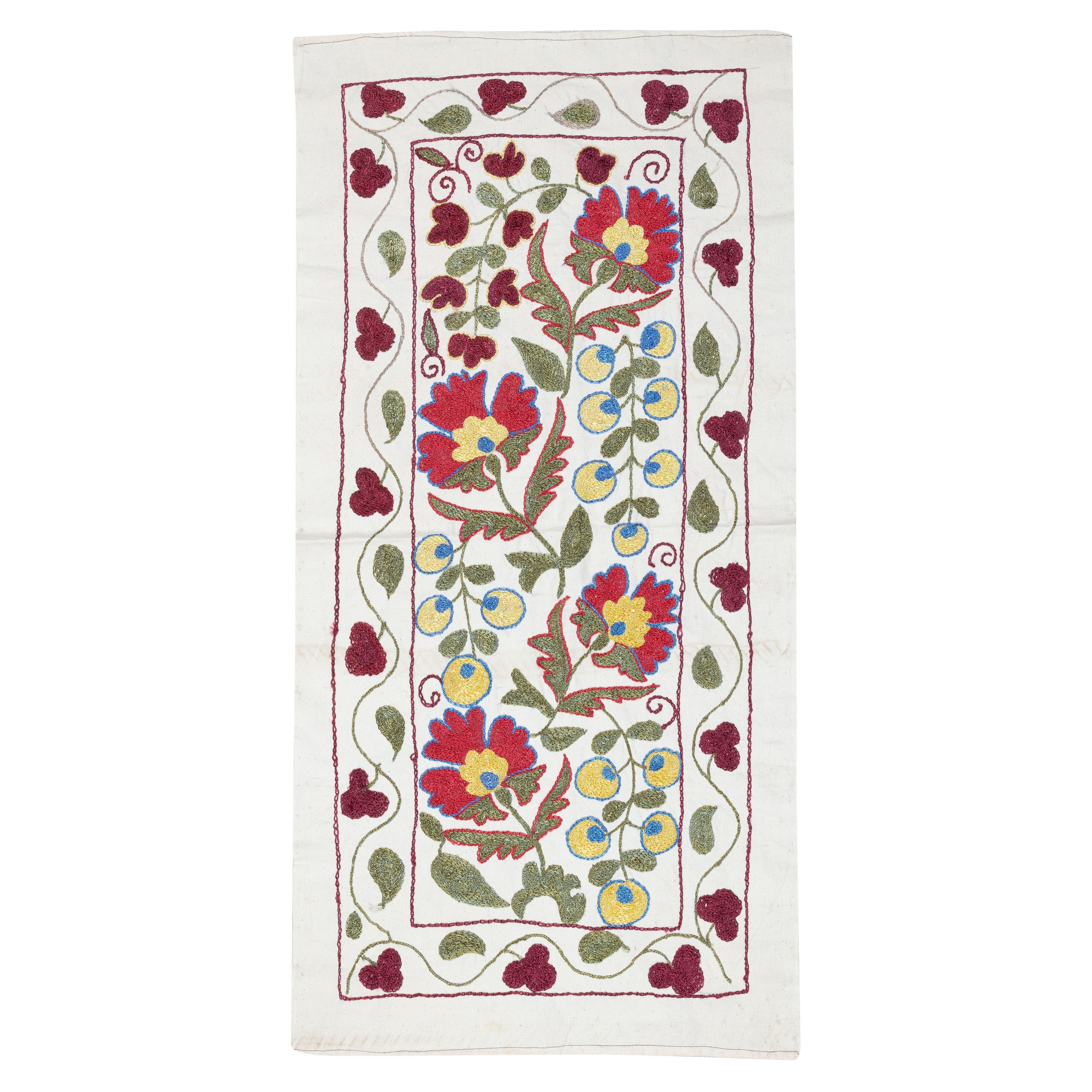 19x37 in Contemporary Embroidered Wall Hanging. Cotton Tablecloth. New Tapestry