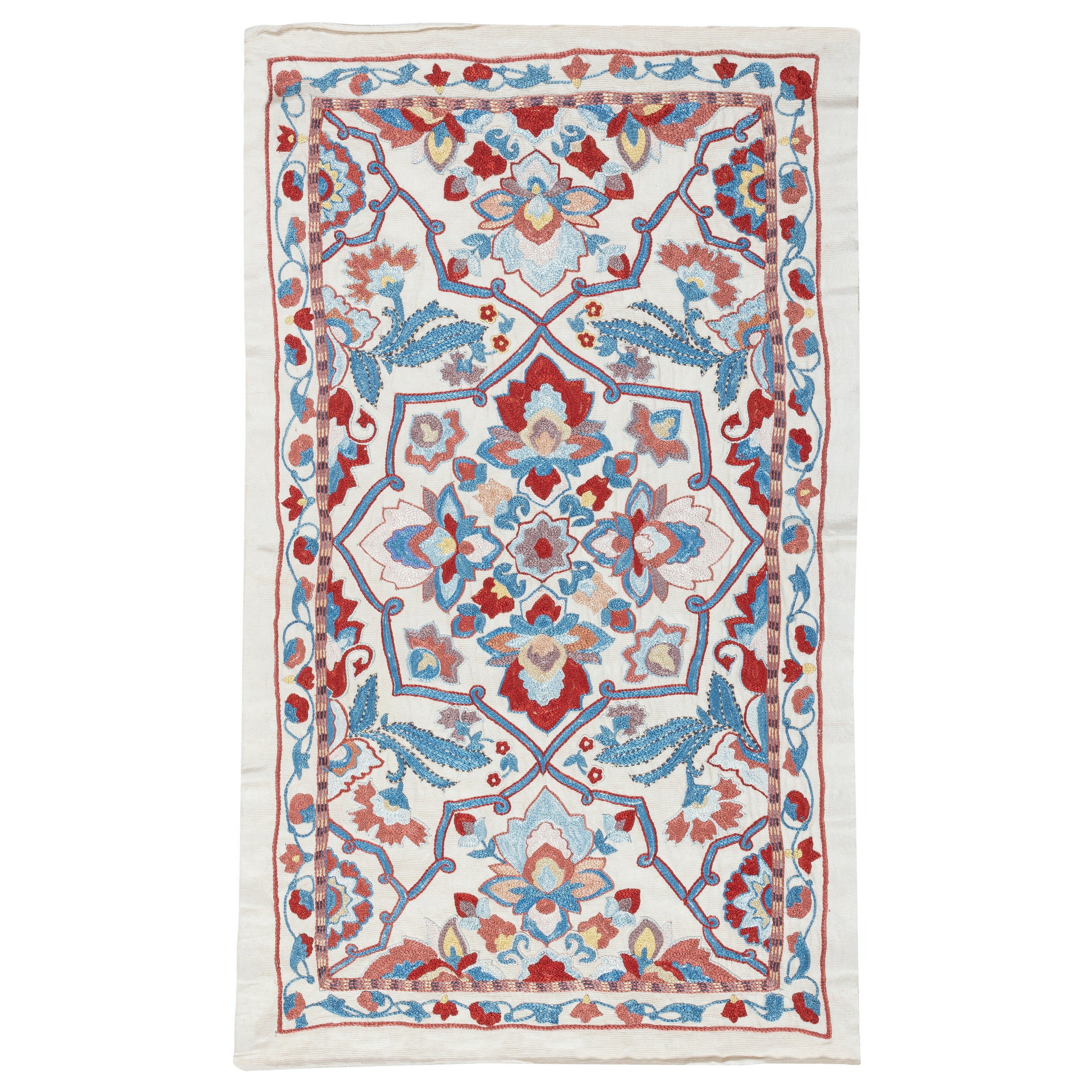 21x35 in Embroidered 100% Silk Wall Hanging, New Tablecloth, Boho Wall Decor