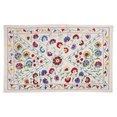 3.3x5.2 Ft Embroidered Wall Hanging, Flower Design Silk and Cotton Tablecloth