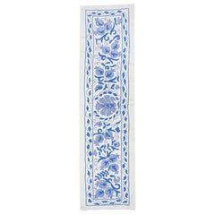 20x71 in Light Blue Embroidered Table Runner. Cotton Wall Hanging. Wall Decor