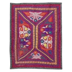 Colgante de pared de seda y algodón bordado de 4,6x5,8 pies. Cubrecama rojo. Mantel nuevo