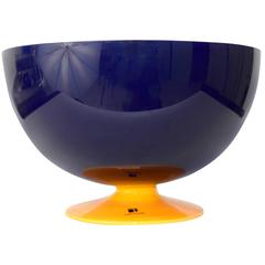 Carlo Moretti Cobalt and Orange Glass Footed Bowl