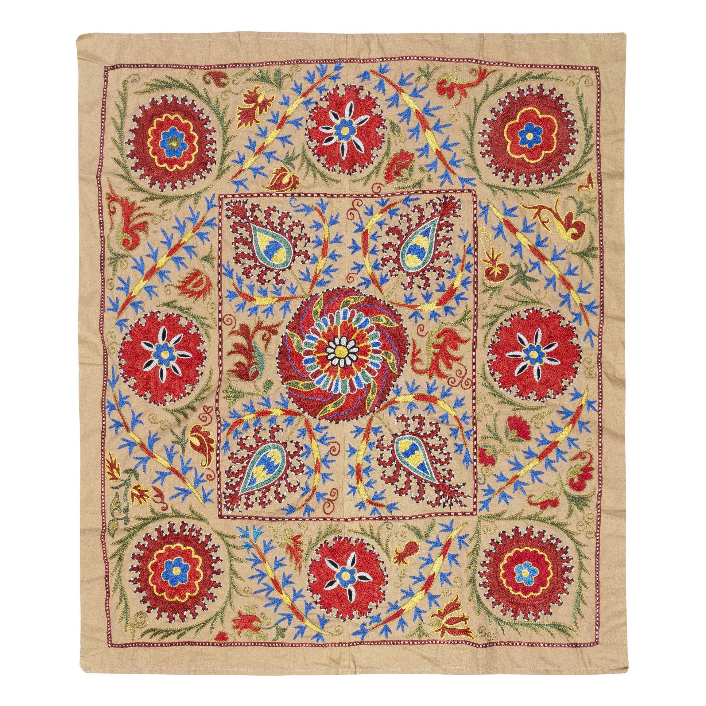 3x3.3 Ft Silk Embroidery Wall Hanging. Modern Bed Cover. Decorative Tablecloth