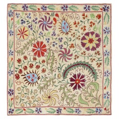3.2x3.3 Ft Silk Embroidery Wall Hanging. Modern Tapestry. Handmade Tablecloth