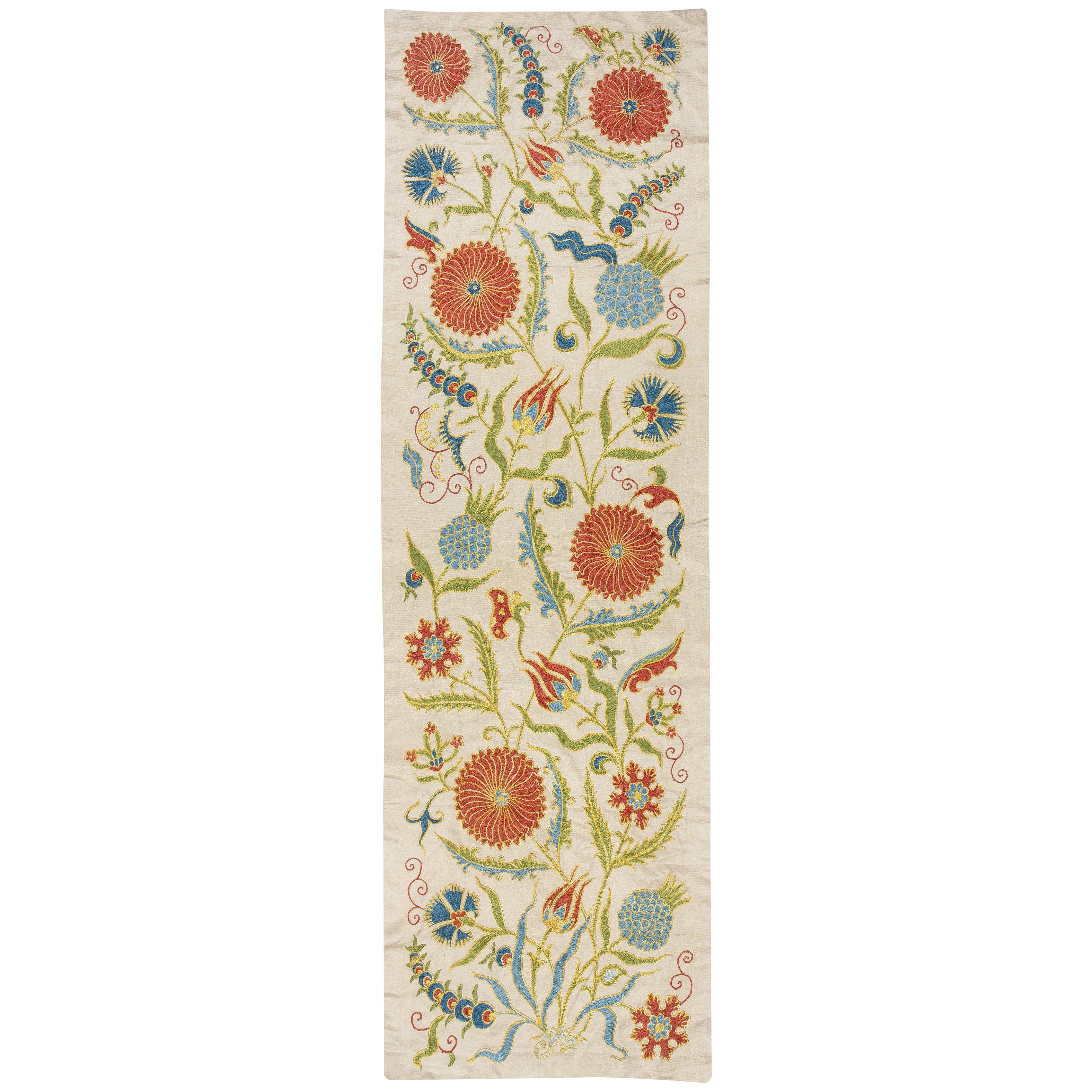 19x62 in Embroidered 100% Silk Wall Hanging. Modern Table Runner. Tablecloth