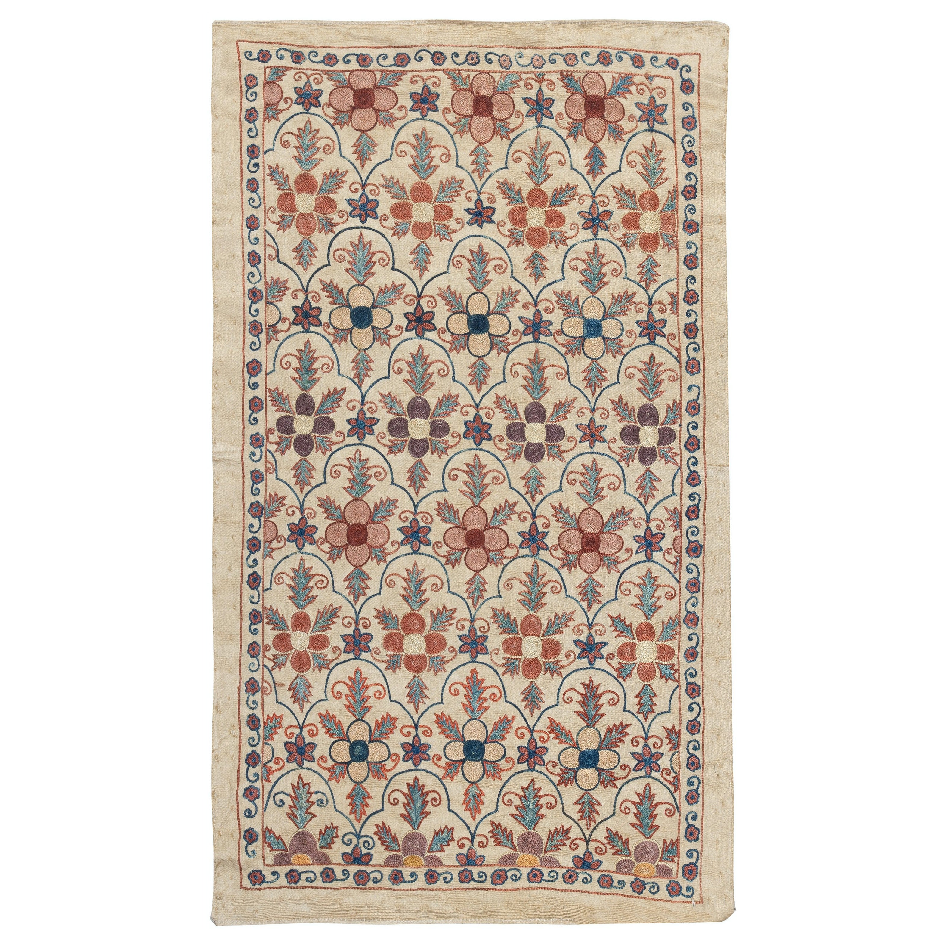 34x21 in All Silk Wall Hanging. Embroidered Tablecloth. Wall Decor. Modern Throw