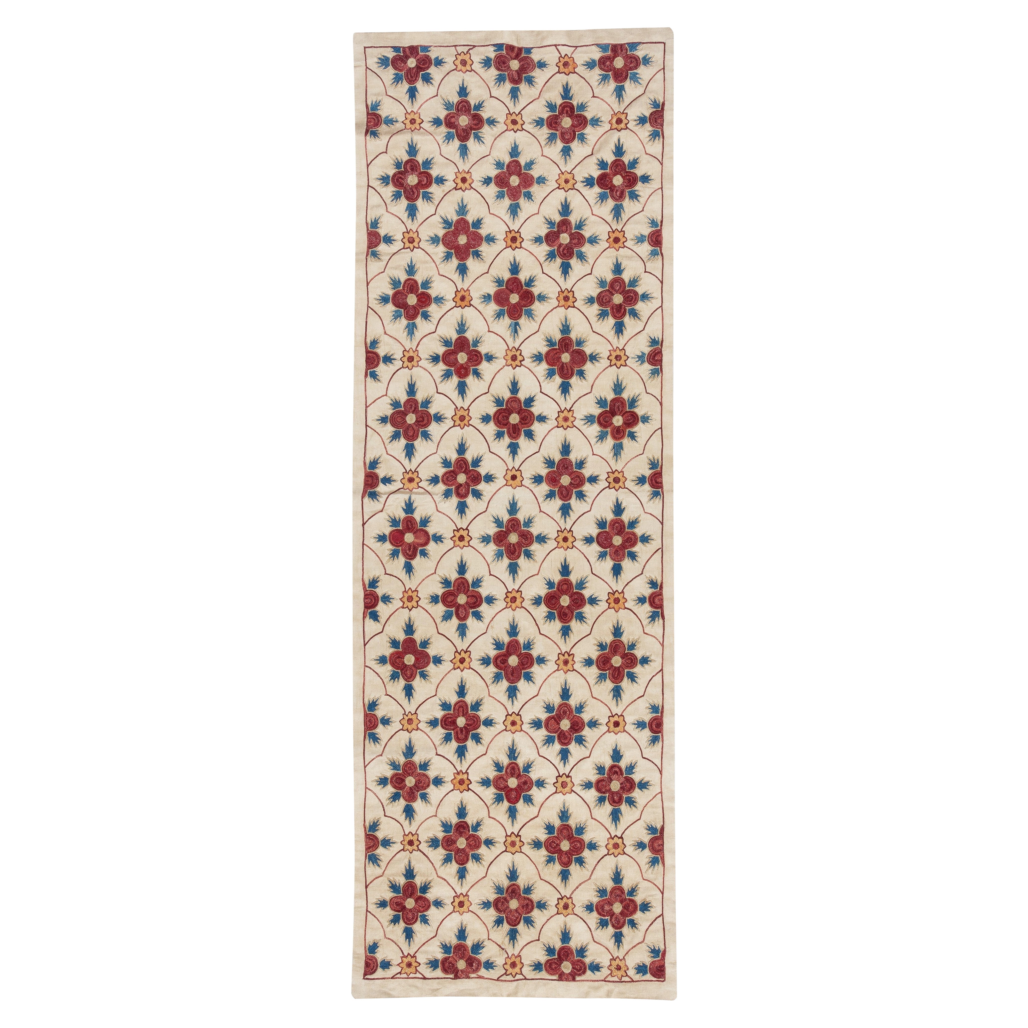 19x56 in Embroidered 100% Silk Wall Hanging. Modern Table Runner. Tablecloth