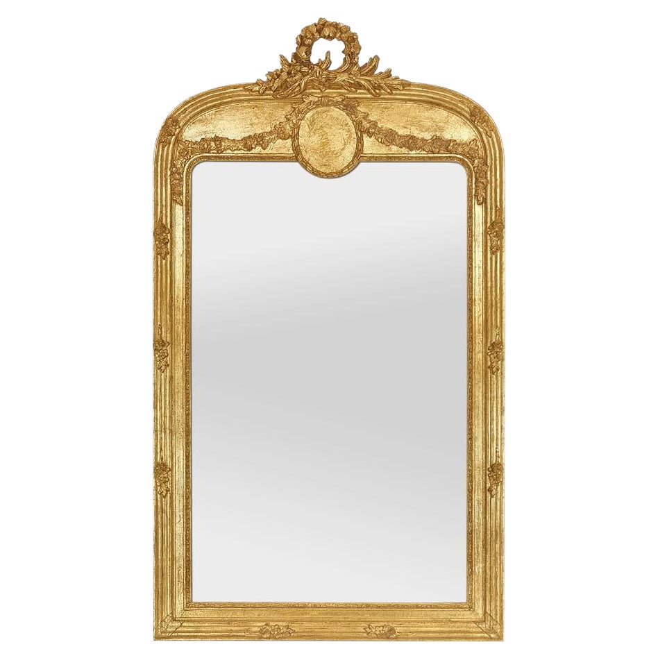 Grand miroir mural en bois doré d'époque Art Nouveau, de style Louis XVI, vers 1910 en vente