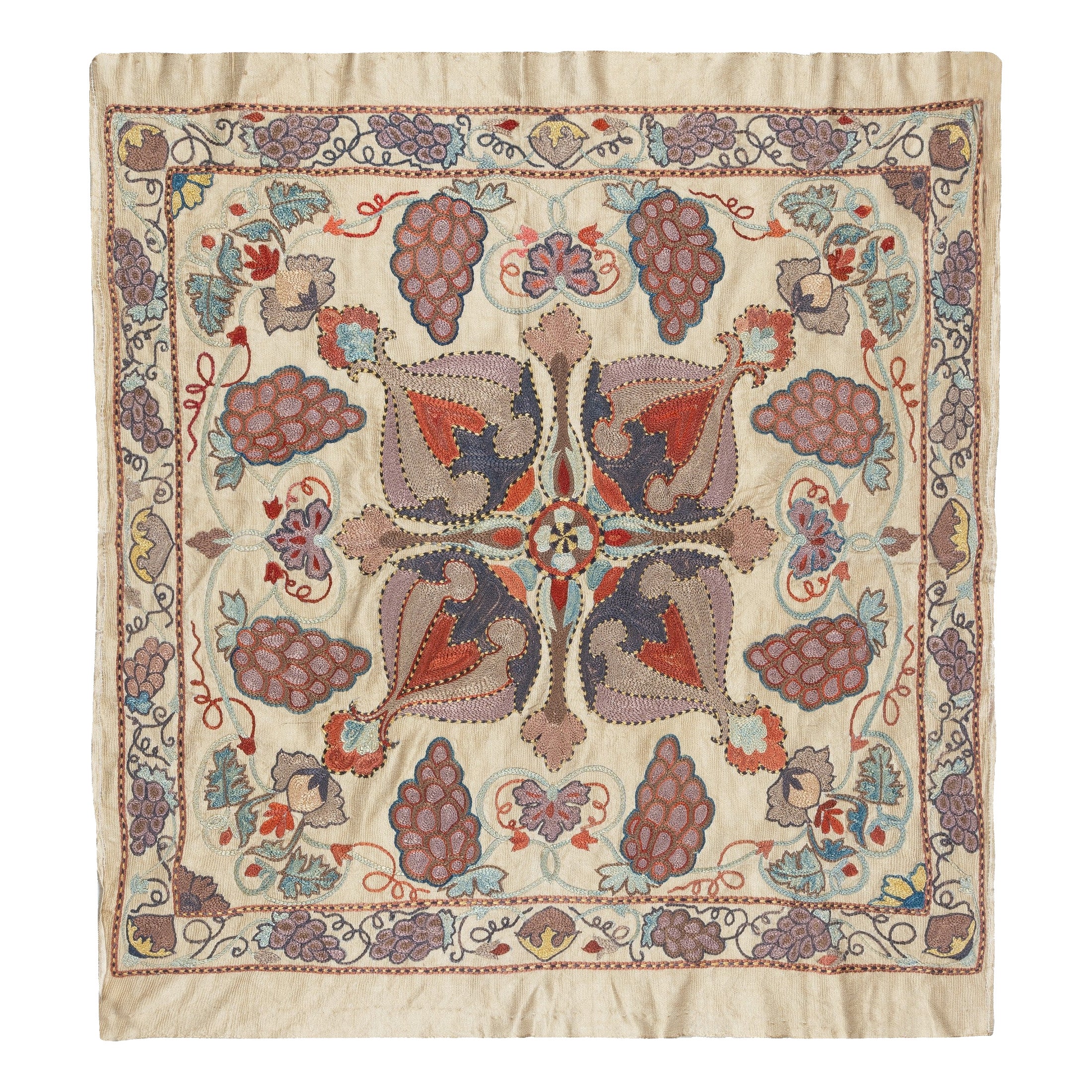 Colgante de pared de seda 100% de 28x30 pulg. Mantel Bordado Moderno. Colcha decorativa