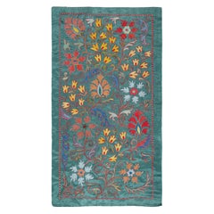 Appendiabiti da parete 21x37 ricamato in 100% seta. Tovaglia blu teal. Decorazioni da parete