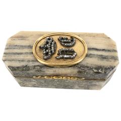 Russian Gold and Diamond Mounted Hardstone Snuff Box