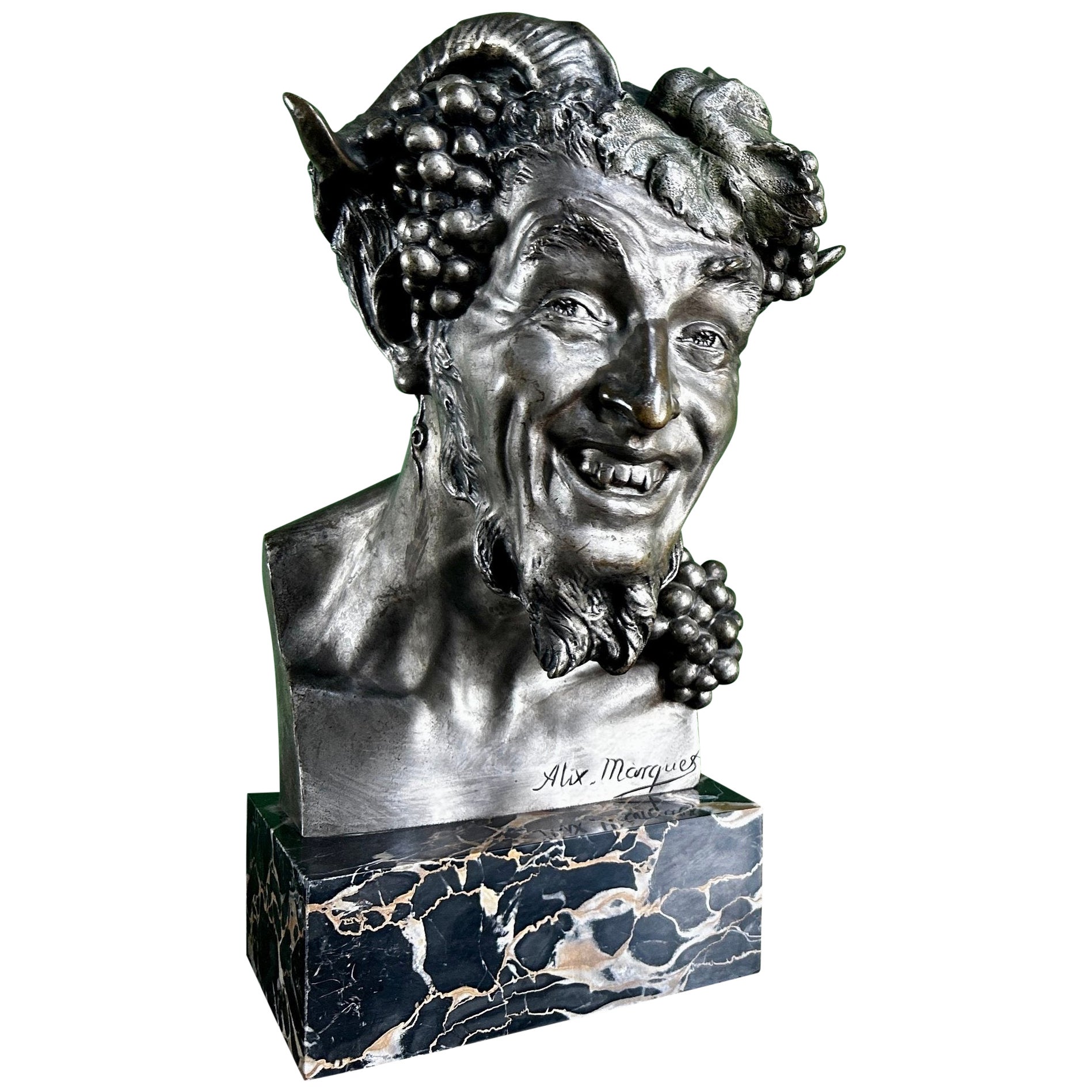 Antique French Escultura de busto de bronce de un sátiro / fauno de Alix Marquet - 1914 en venta