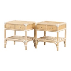 Dux bedside tables "Evita" a pair Oak and Bamboo Sweden 1965s